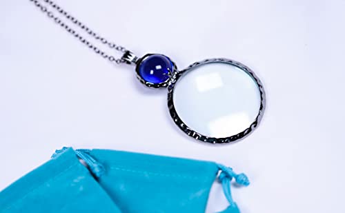 Magnifying Glass Necklace,Jiulory 10x Magnifying Glass Pendant Purple, Long Chain Glass Lens Magnifier Necklace Mama Necklace Collar for Women for Library,Reading,Zoom,Jewelry