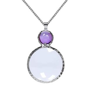 Magnifying Glass Necklace,Jiulory 10x Magnifying Glass Pendant Purple, Long Chain Glass Lens Magnifier Necklace Mama Necklace Collar for Women for Library,Reading,Zoom,Jewelry