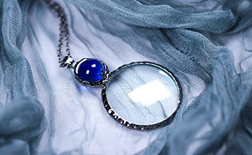 Magnifying Glass Necklace,Jiulory 10x Magnifying Glass Pendant Purple, Long Chain Glass Lens Magnifier Necklace Mama Necklace Collar for Women for Library,Reading,Zoom,Jewelry