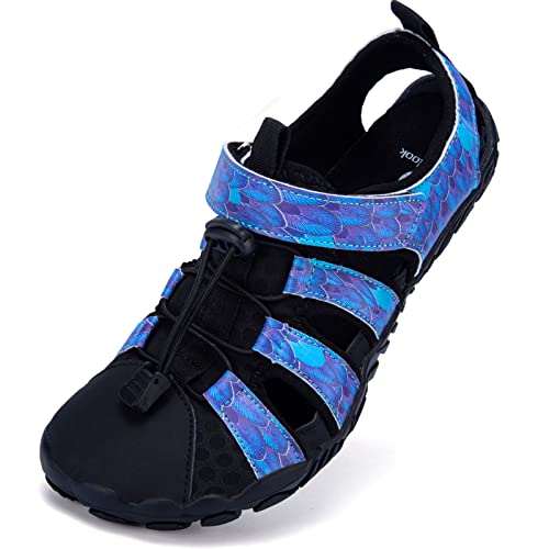 Women's Outdoor Hiking Sandals Comfortable Barefoot Aqua Sports Sandals Women Athletic Water Shoes Hook and Loop Straps for Beach Size 7.5