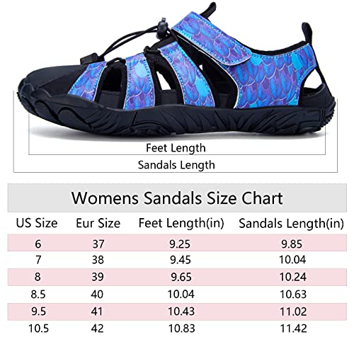 Women's Outdoor Hiking Sandals Comfortable Barefoot Aqua Sports Sandals Women Athletic Water Shoes Hook and Loop Straps for Beach Size 7.5