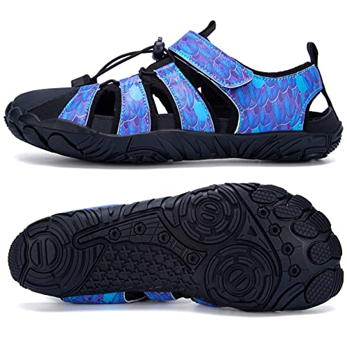 Women's Outdoor Hiking Sandals Comfortable Barefoot Aqua Sports Sandals Women Athletic Water Shoes Hook and Loop Straps for Beach Size 7.5