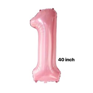 40Inch Pink Crown Number 1 Balloons Set, 1st Birthday Balloons for Girls, Childrens 1st Birthday Party Decorations. (1)