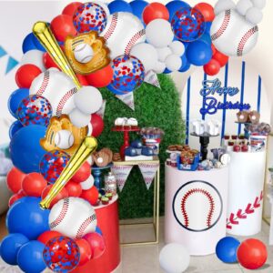 aobkdeco baseball balloon garland arch kit baseball party decorations with 113pcs red white blue confetti latex balloons baseball foil balloons for baseball theme birthday party supplies baby shower