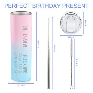 40th Birthday Gifts Women 40 Year Old Birthday Gifts For Women 20oz Funny Skinny 40th Birthday Cups Happy Birthday Gift For 1984 Woman Female Bday Present Pink Gradition Travel Tumbler With Lid Straw