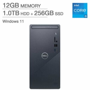 Dell Inspiron I3910 Desktop, 12th Gen Intel i5-12400 Processor, 12GB DDR4, 1TB HDD+256GB SSD, DVD Drive, Intel UHD Graphics, 802.11 ac, Bluetooth, HDMI, Windows 11 Home – Blue