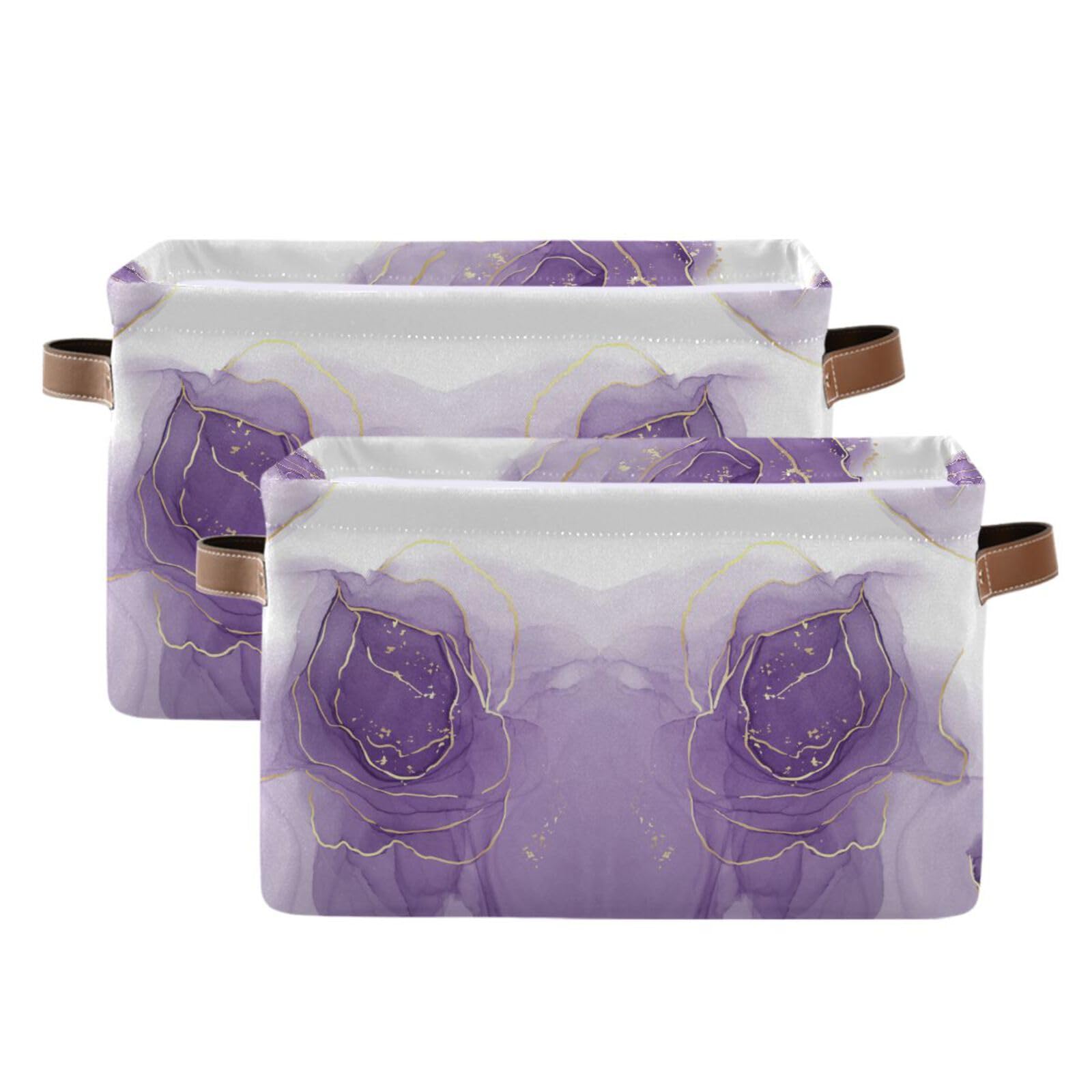 susiyo Storage Baskets for Shelves,Large Closet Baskets with Handles Collapsible Rectangular Canvas Fabric Storage Bin for Home (Purple 2 Pack, 14.2" L×10.2" W×8.3" H)