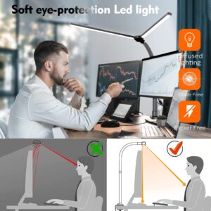 SICCOO LED Double Head Desk Lamp,24W Brightest Architect Double Swing-arm Table Lamps,5 Adjustable Brightness Color Temperature ，for Workbench/Monitor/Home/Reading/Offices/Bedrooms/Dormitories