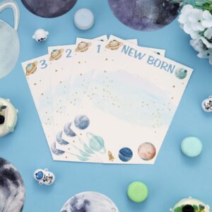 Fangleland Outer Space Theme 1st Birthday Photo Banner, First Trip Around The Sun Birthday Decoration - Blue Baby Picture Banner for Newborn to 12 Months’ Boy