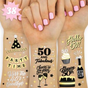 xo, fetti 50th birthday party decorations 50 and fabulous temporary tattoos - 38 styles | gold + silver foil fifty birthday gift, birthday girl