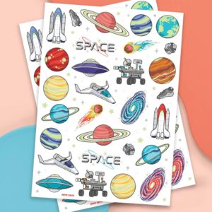 xo, Fetti Space + Planets Glow in Dark Temporary Tattoos for Kids - 50 pcs | Alien Birthday Party Supplies, Astronaut Favors + Rocket ship Decorations