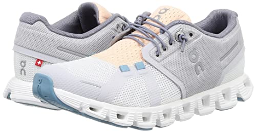 ON Women's Cloud 5 Push Sneakers, Glacier/Undyed White, 8