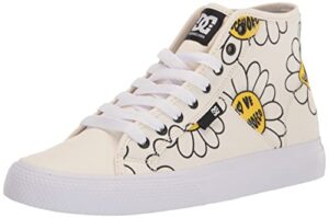 dc women's manteca hi txse skate shoe, white/black/flower, 11