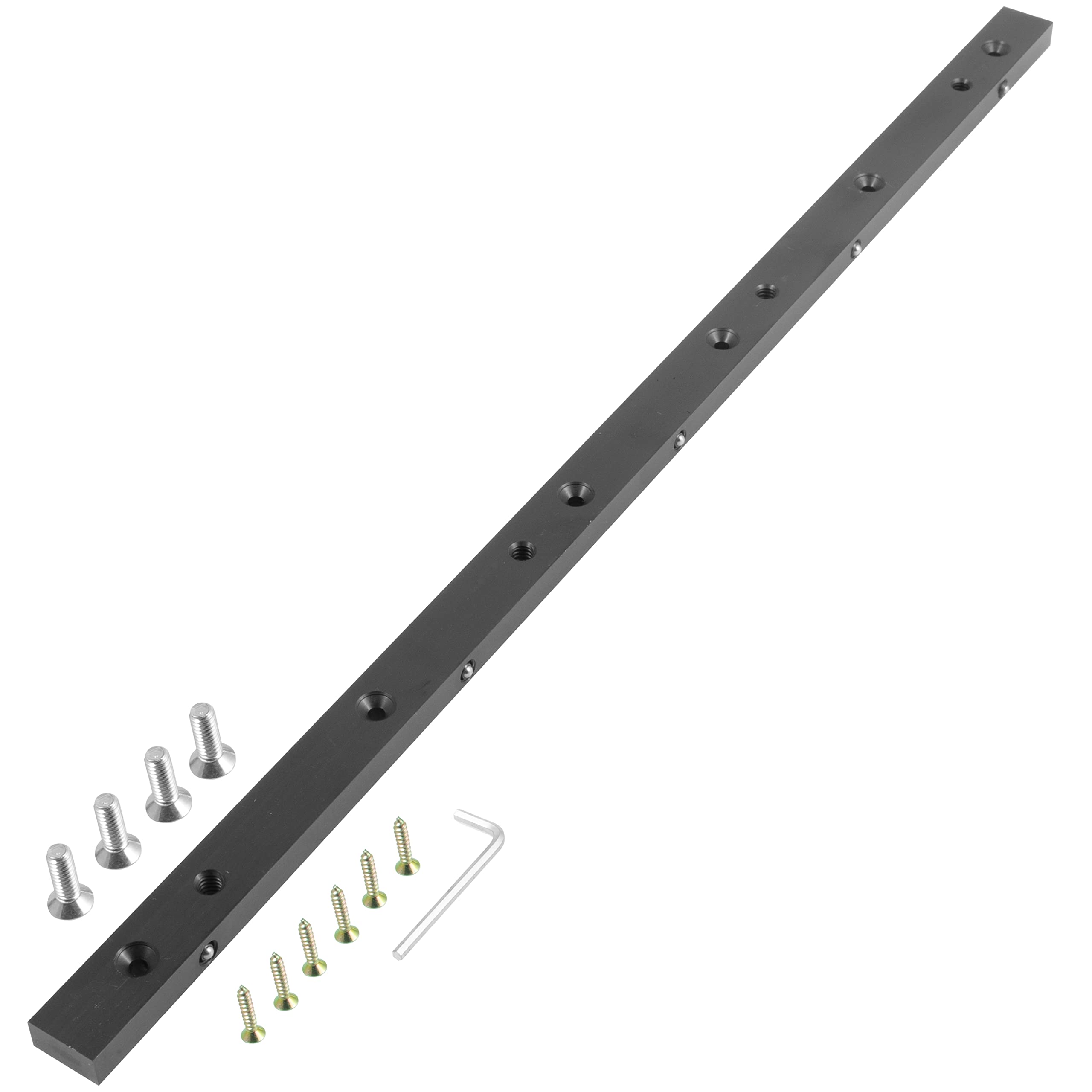 Peachtree Woodworking 19 inch Precision Aluminum Miter Bar Rail Runner w/Adjustable Spring Loaded Plungers •DIY Table Saw Crosscut Sleds •Jigs •Works w/ 3/4 by 3/8 inch Miter Slots •Mounting Hardware