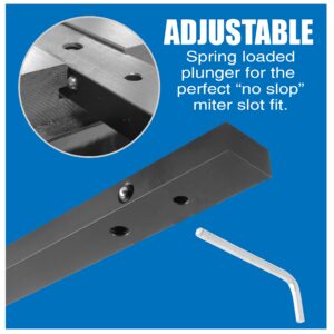 Peachtree Woodworking 19 inch Precision Aluminum Miter Bar Rail Runner w/Adjustable Spring Loaded Plungers •DIY Table Saw Crosscut Sleds •Jigs •Works w/ 3/4 by 3/8 inch Miter Slots •Mounting Hardware