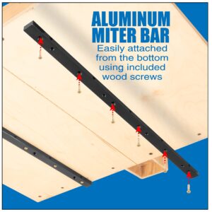 Peachtree Woodworking 19 inch Precision Aluminum Miter Bar Rail Runner w/Adjustable Spring Loaded Plungers •DIY Table Saw Crosscut Sleds •Jigs •Works w/ 3/4 by 3/8 inch Miter Slots •Mounting Hardware