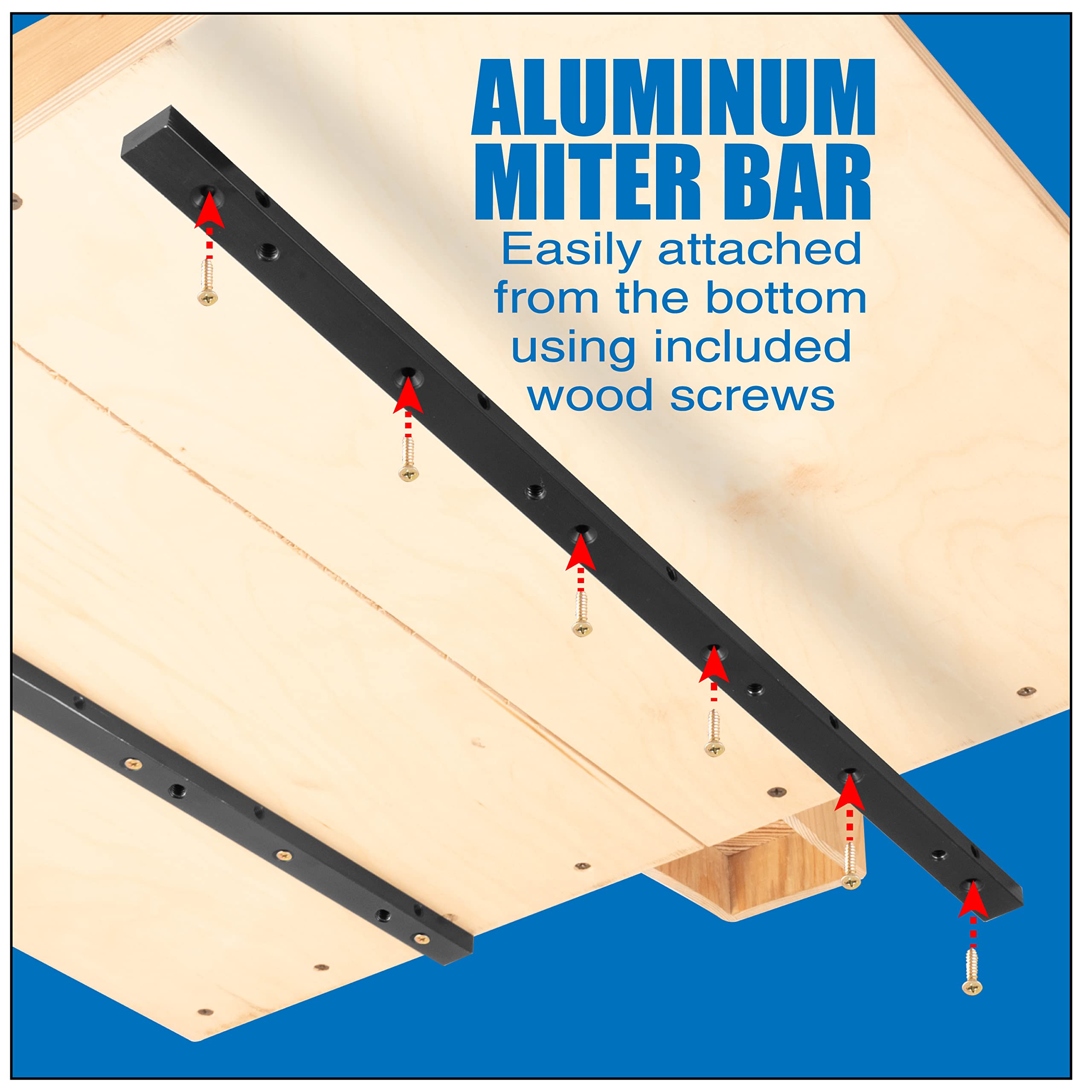 Peachtree Woodworking 19 inch Precision Aluminum Miter Bar Rail Runner w/Adjustable Spring Loaded Plungers •DIY Table Saw Crosscut Sleds •Jigs •Works w/ 3/4 by 3/8 inch Miter Slots •Mounting Hardware