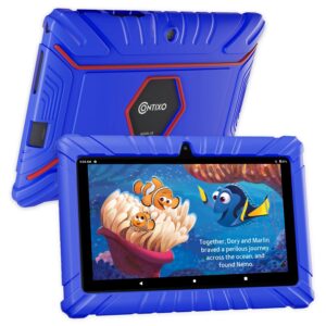 contixo v8 7” kids tablet, 2gb ram, 32gb storage, android 11 go, ultimate learning tablet for children with 50+ disney storybooks, kid proof protection case, dkblue