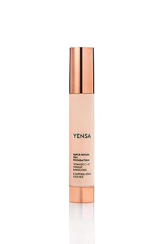 YENSA Super Silk Foundation - Full Coverage, Age-defying complex of Vitamin C, E, Ferulic, and Bakuchiol Oil (Light Medium 1) 1.0 fl oz