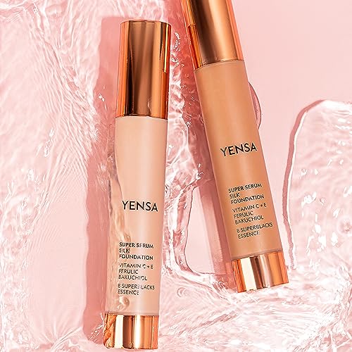 YENSA Super Silk Foundation - Full Coverage, Age-defying complex of Vitamin C, E, Ferulic, and Bakuchiol Oil (Light Medium 1) 1.0 fl oz