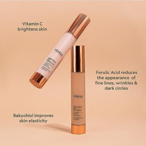 YENSA Super Silk Foundation - Full Coverage, Age-defying complex of Vitamin C, E, Ferulic, and Bakuchiol Oil (Light Medium 1) 1.0 fl oz