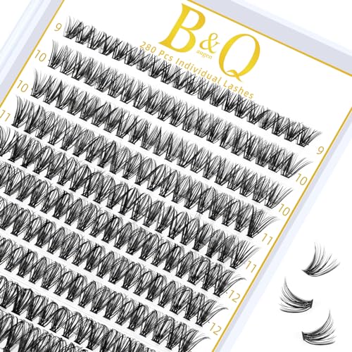 Lash Clusters 40D-0.07D-9-16MIX B&Q 280 Clusters False Eyelash 20D 30D 40D Individual Lashes Cluster DIY Eyelash Extensions at Home (40D-0.07D,9-16MIX)