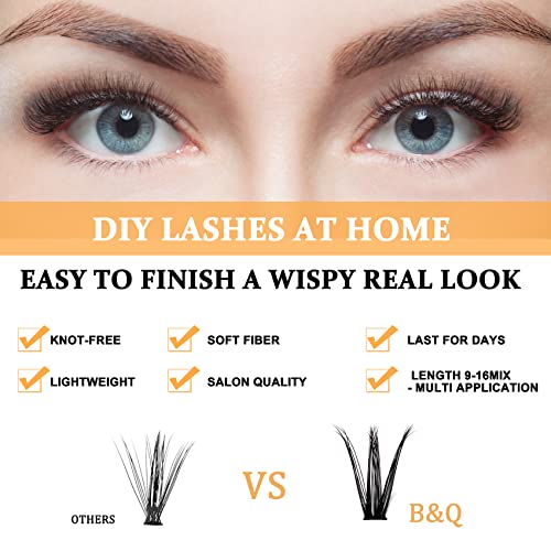 Lash Clusters 40D-0.07D-9-16MIX B&Q 280 Clusters False Eyelash 20D 30D 40D Individual Lashes Cluster DIY Eyelash Extensions at Home (40D-0.07D,9-16MIX)