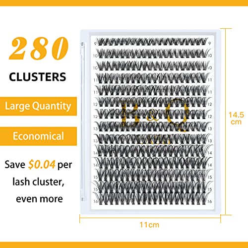 Lash Clusters 40D-0.07D-9-16MIX B&Q 280 Clusters False Eyelash 20D 30D 40D Individual Lashes Cluster DIY Eyelash Extensions at Home (40D-0.07D,9-16MIX)