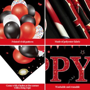 Red and Black Happy Birthday Banner Decorations, Large Red Black Happy Birthday Yard Banner Sign Party Supplies for Men Women, 16th 21st 30th 40th 50th 60th Birthday Background