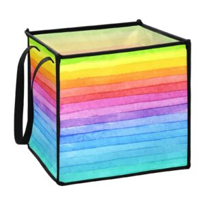 blueangle rainbow striped cube storage bin with handles, 13 x 13 x 13 in, large collapsible organizer storage basket for home décor（84）
