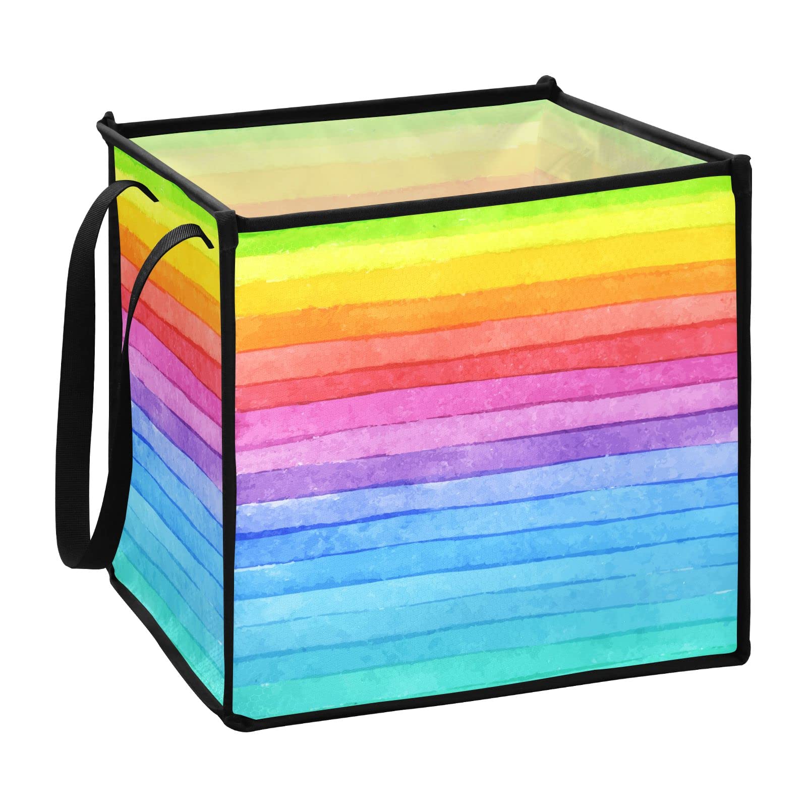 Blueangle Rainbow Striped Cube Storage Bin with Handles, 13 x 13 x 13 in, Large Collapsible Organizer Storage Basket for Home Décor（84）