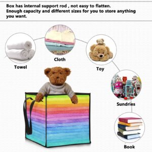 Blueangle Rainbow Striped Cube Storage Bin with Handles, 13 x 13 x 13 in, Large Collapsible Organizer Storage Basket for Home Décor（84）