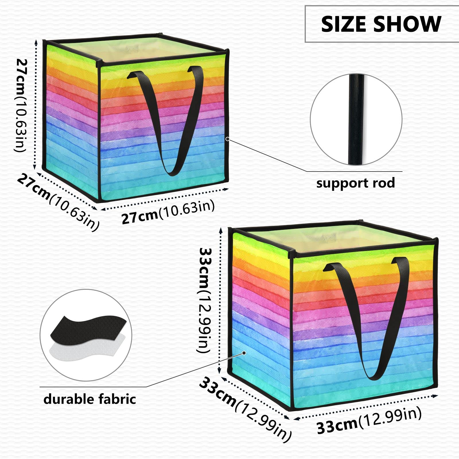 Blueangle Rainbow Striped Cube Storage Bin with Handles, 13 x 13 x 13 in, Large Collapsible Organizer Storage Basket for Home Décor（84）