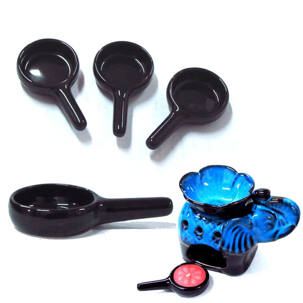 4Pcs Ceramic Candle Spoon Tray Holder Tealight Wax Warmer Little Candle Spoon Replacement Fragrance Aromatherapy Furnace Accessories, Black