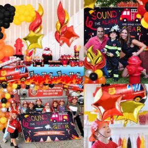 Winrayk Fire Truck Birthday Party Decorations Supplies for Boys Kids Teen, Fire Balloon Arch & Backdrop Tablecloth Fire Truck Flame Star Foil Balloon Fireman Firefighter Firetruck Birthday Decorations