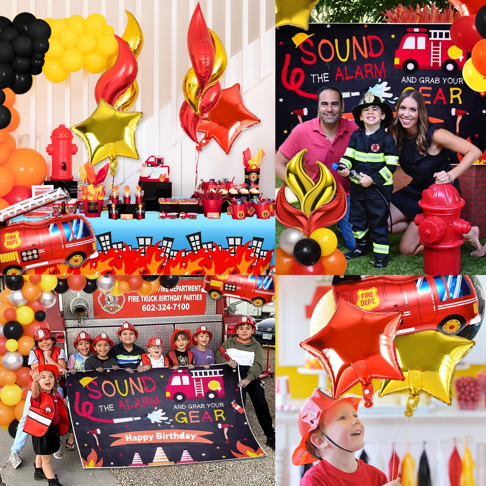 Winrayk Fire Truck Birthday Party Decorations Supplies for Boys Kids Teen, Fire Balloon Arch & Backdrop Tablecloth Fire Truck Flame Star Foil Balloon Fireman Firefighter Firetruck Birthday Decorations