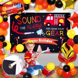 Winrayk Fire Truck Birthday Party Decorations Supplies for Boys Kids Teen, Fire Balloon Arch & Backdrop Tablecloth Fire Truck Flame Star Foil Balloon Fireman Firefighter Firetruck Birthday Decorations