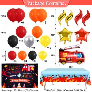 Winrayk Fire Truck Birthday Party Decorations Supplies for Boys Kids Teen, Fire Balloon Arch & Backdrop Tablecloth Fire Truck Flame Star Foil Balloon Fireman Firefighter Firetruck Birthday Decorations