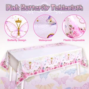 Winrayk Butterfly Birthday Party Decorations Girls Women, Pink Purple Butterfly Balloons Arch & Backdrop Tablecloth Butterfly Wall Decor Foil Balloons, Fairy Butterfly Theme Party Decorations Supplies