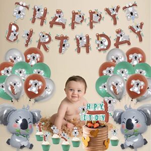 Moptrek Birthday Party Decorations Supplies with Koala Birthday Banner,Koala Foil and Latex Balloons,Cake Topper and Cupcake Toppers for Kids Koala Themed Birthday Party or Baby Shower Decorations