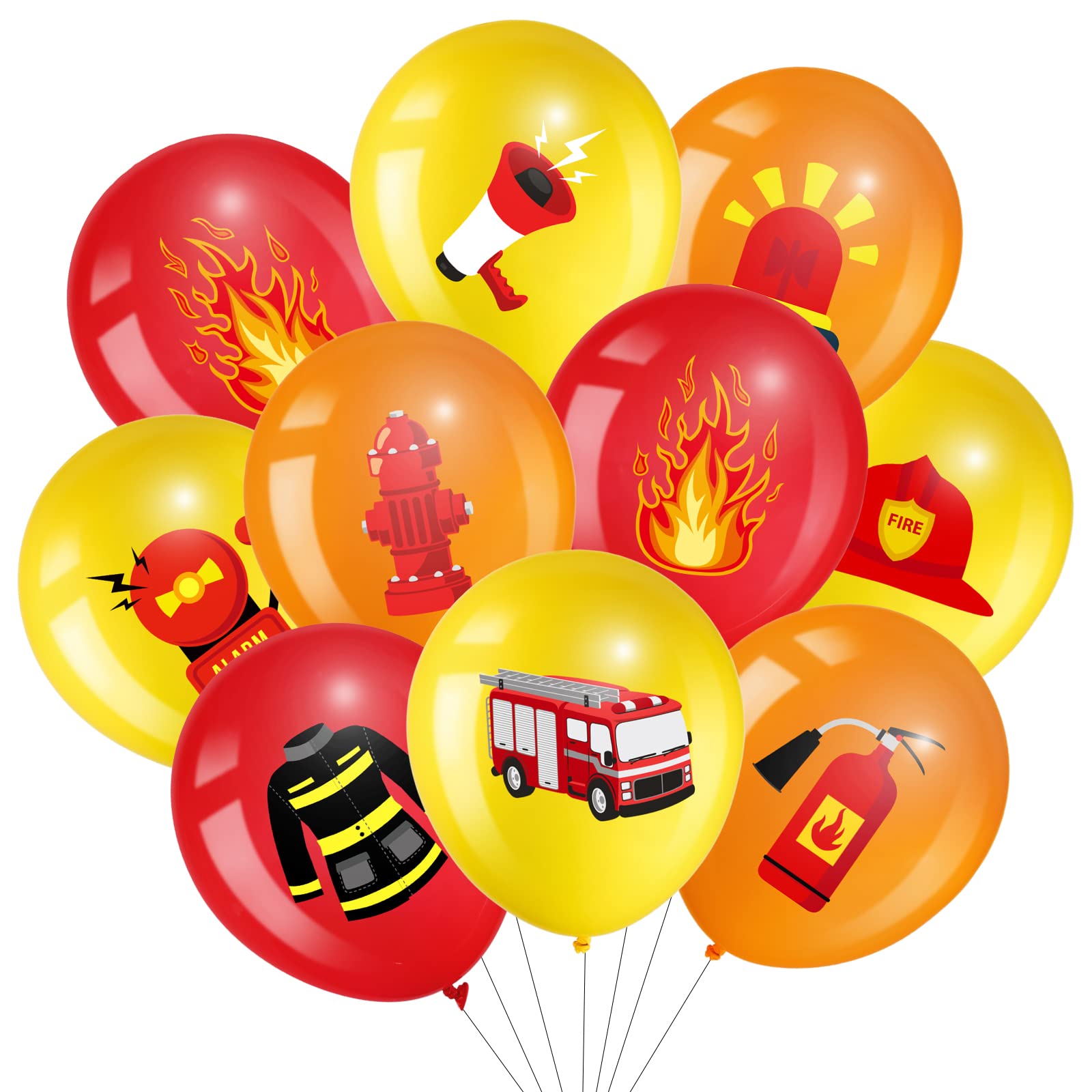 45 Latex Fire Truck Balloons Fire Truck Birthday Party Balloons Decoration Fire Party Balloons for Kids Red, Orange and Yellow Fire Truck Balloons for Rescue Theme Party, Firefighter Party Supplies