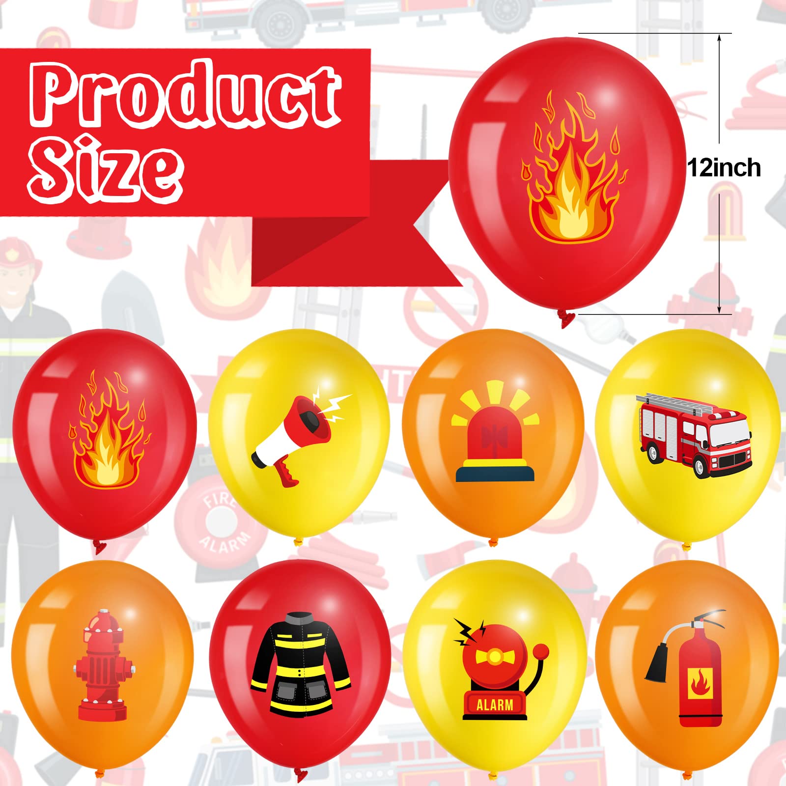 45 Latex Fire Truck Balloons Fire Truck Birthday Party Balloons Decoration Fire Party Balloons for Kids Red, Orange and Yellow Fire Truck Balloons for Rescue Theme Party, Firefighter Party Supplies