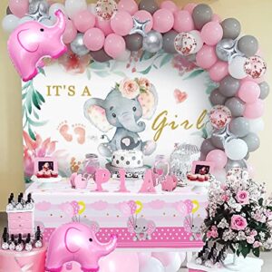 Winrayk Elephant Baby Shower Decorations for Girl Pink Elephant Balloon Garland Arch Kit It's a Girl Backdrop Tablecloth Star Elephant Foil Balloon, Toddler Birthday Party Girl Baby Shower Decorations