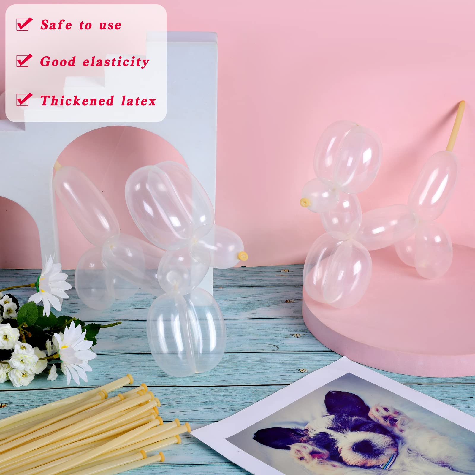 Aodaer 72 Pieces Long Skinny Latex Balloons Twisting Balloons Modelling Balloons for DIY Festival Party Favors Birthday Wedding, Clear