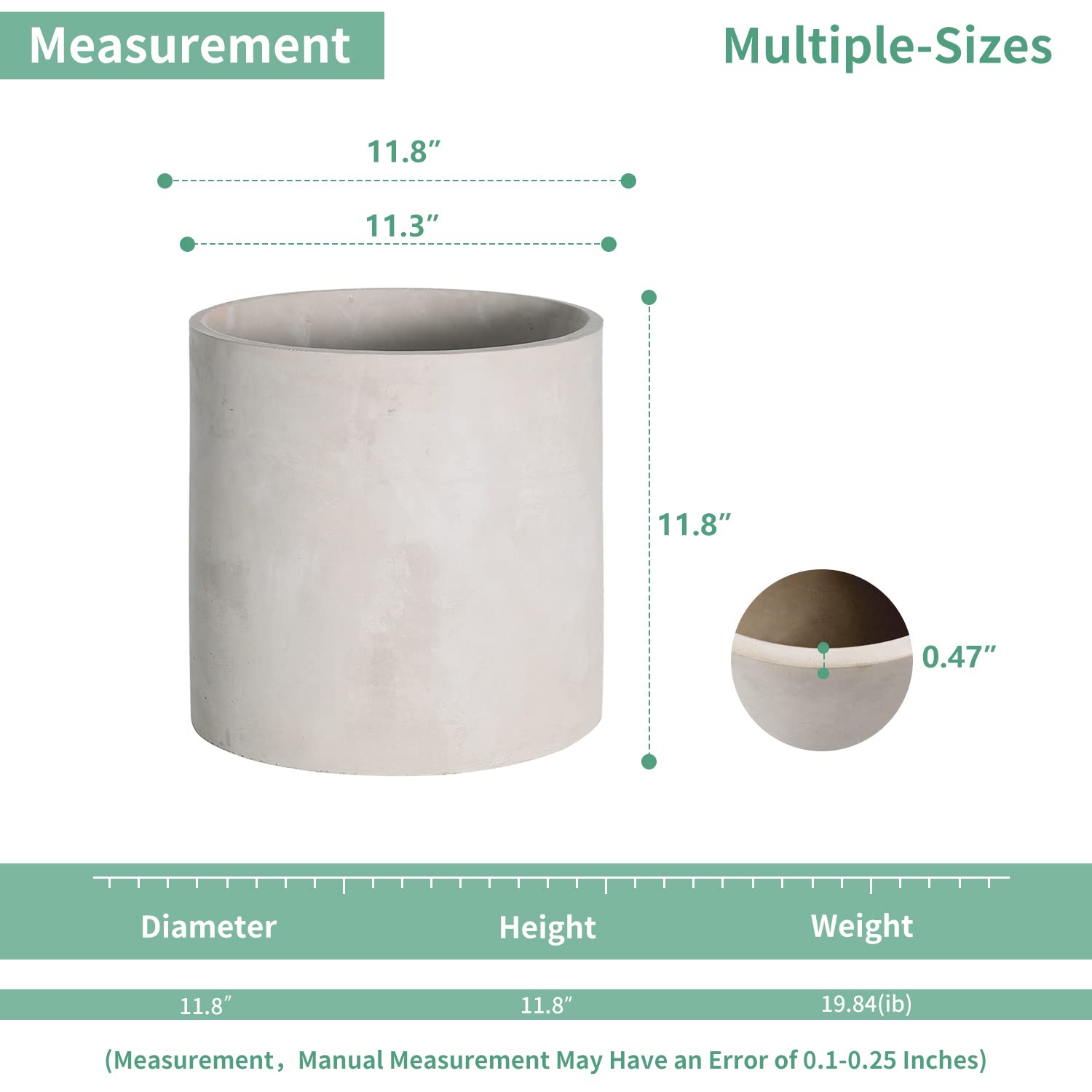 Mozing Cement Plant Pots Indoor - 12 inch Concrete Planter Pot for Planting - Modern Stone Clay Flower Pot with Drainage Hole for Garden, Home, Office Decor, Grey