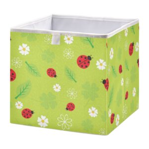 domiking beetles ladybugs collapsible fabric storage cubes bins with handles square closet organizer waterproof lining for shelves cabinet nursery drawer 11.02x11.02x11.02 inches