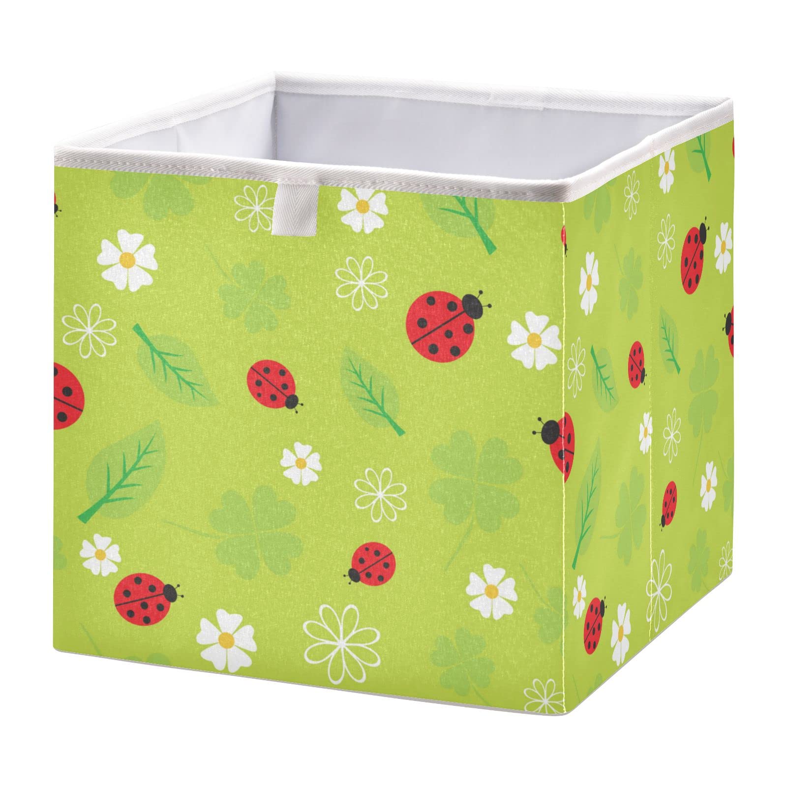 DOMIKING Beetles Ladybugs Collapsible Fabric Storage Cubes Bins with Handles Square Closet Organizer Waterproof Lining for Shelves Cabinet Nursery Drawer 11.02x11.02x11.02 Inches