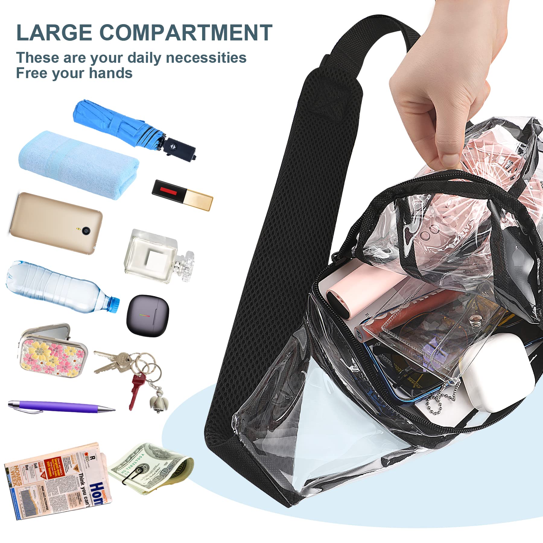 JULMELON Clear Sling Bag, Clear PVC Crossbody Chest Bag Stadium Approved, Backpack with Adjustable Strap for Men Women Hiking, Stadium or Concerts