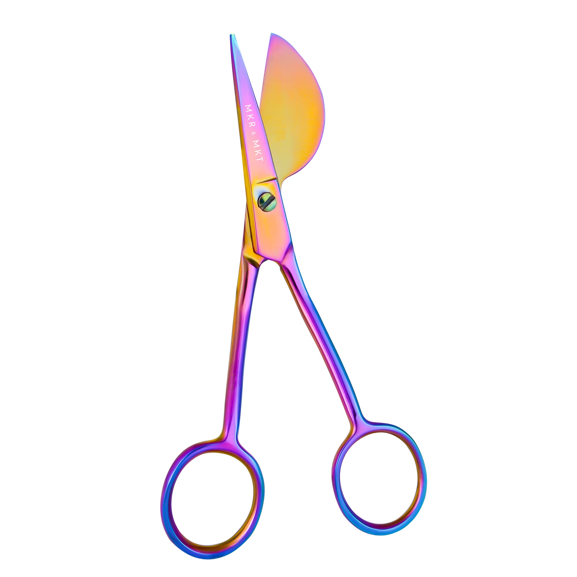 MAKER AND MARKET Applique Pelican Duckbill Blade 5.8 Inch - Double Bent Curved Offset Handle Scissors with Pouch Sleeve for Embroidery, Fabric, Thread, Knitting, Sewing, Arts & Craft (Rainbow)