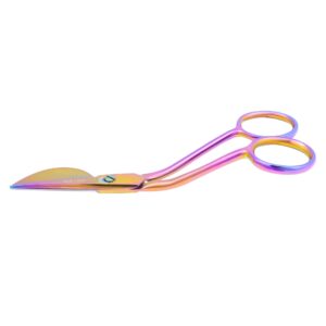 MAKER AND MARKET Applique Pelican Duckbill Blade 5.8 Inch - Double Bent Curved Offset Handle Scissors with Pouch Sleeve for Embroidery, Fabric, Thread, Knitting, Sewing, Arts & Craft (Rainbow)